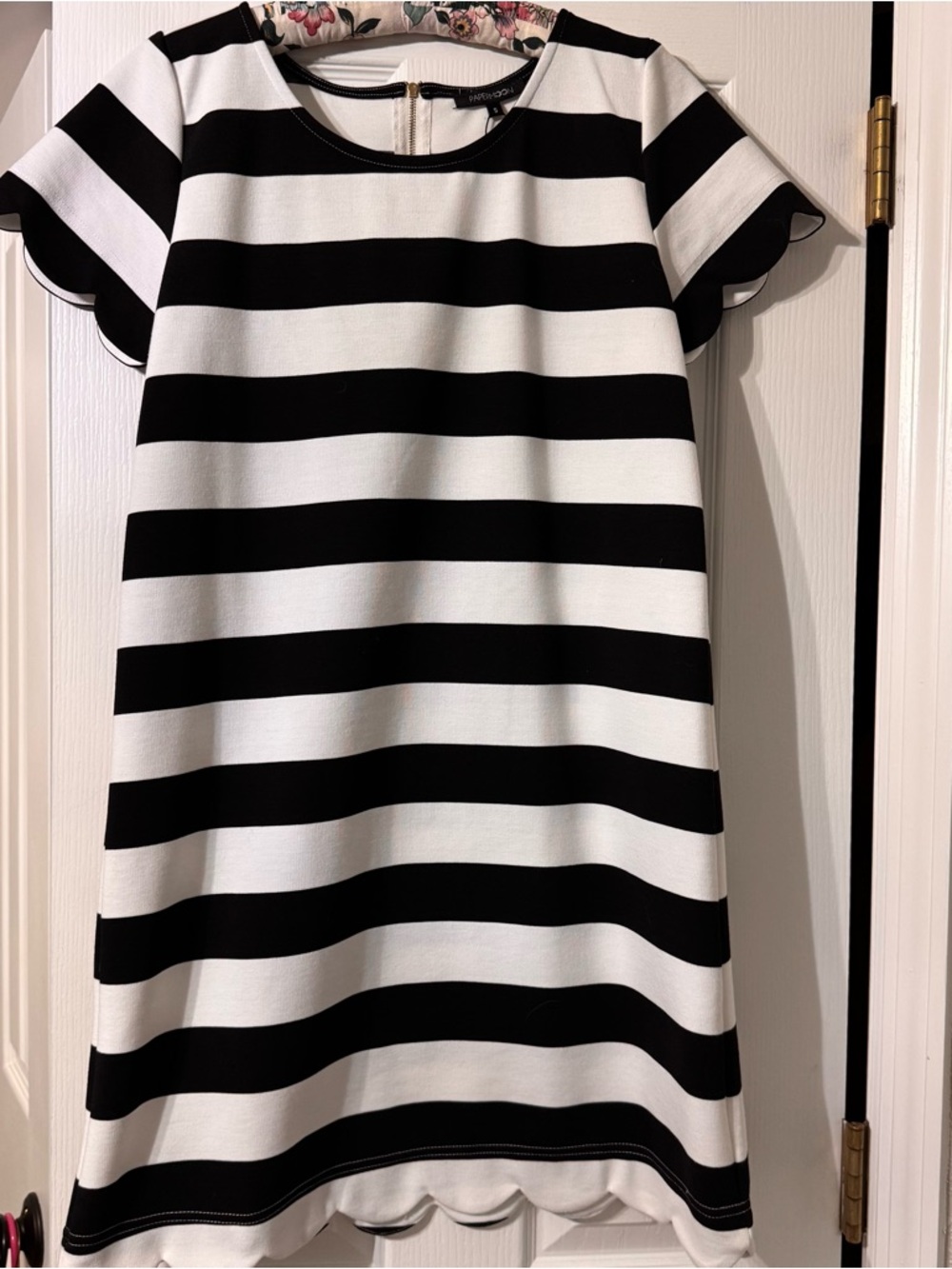 NWT Papermoon Black and White Striped Scallop Hem Dress